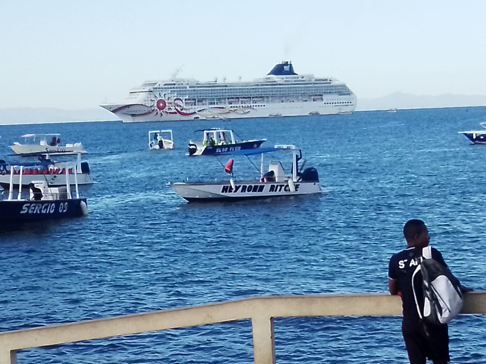 Cruise ship at anchor in the bay of Nosy Be